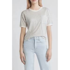 NEW FRAME pocket crew tee top in green gem multi